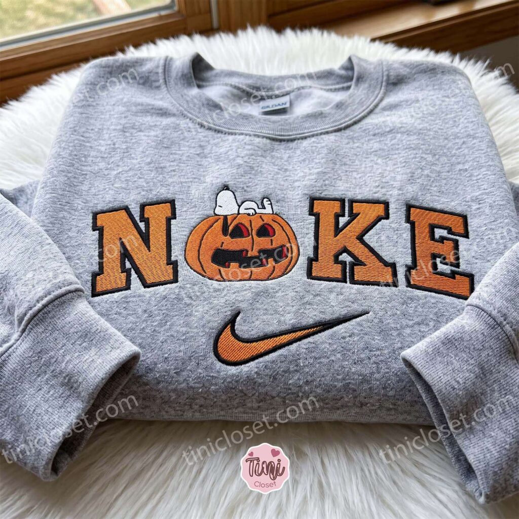 Sleeping Snoopy Pumpkin Embroidered Sweatshirt, Adorable Halloween Embroidered Hoodie, Cozy Gifts For Girlfriend, Just Because Gift For Him