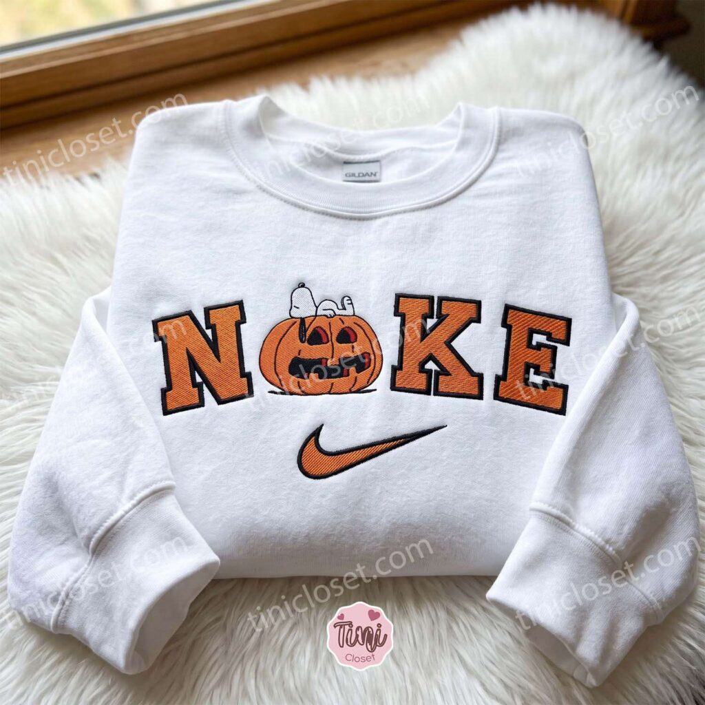 Sleeping Snoopy Pumpkin Embroidered Sweatshirt, Adorable Halloween Embroidered Hoodie, Cozy Gifts For Girlfriend, Just Because Gift For Him