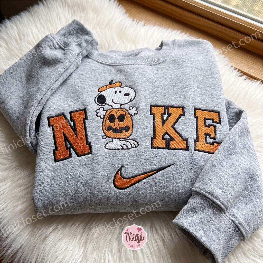 Snoopy Pumpkin Embroidered Shirt, Best Gifts for Halloween Lovers, Cozy Gifts For Girlfriend, Just Because Gift For Him