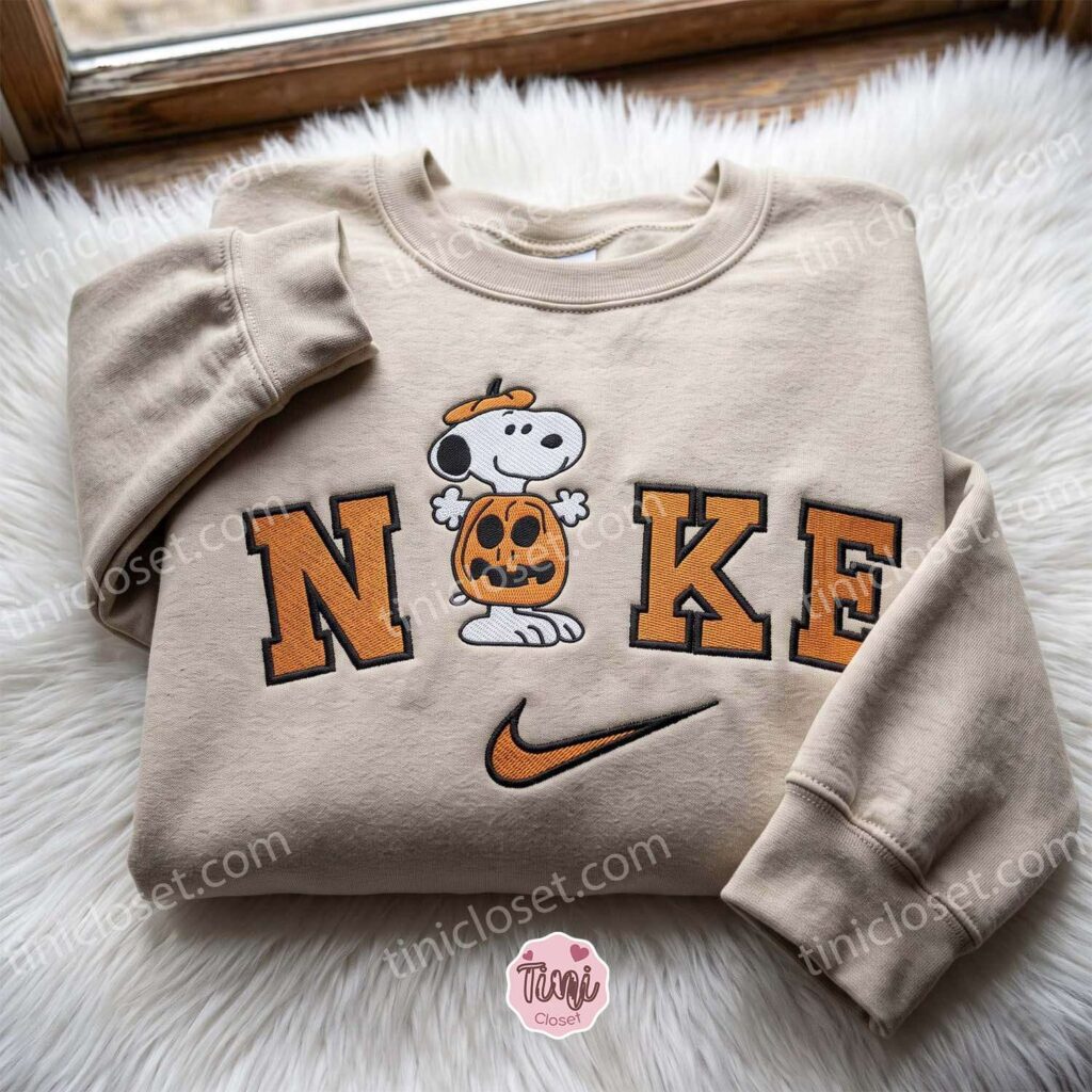 Snoopy Pumpkin Embroidered Shirt, Best Gifts for Halloween Lovers, Cozy Gifts For Girlfriend, Just Because Gift For Him