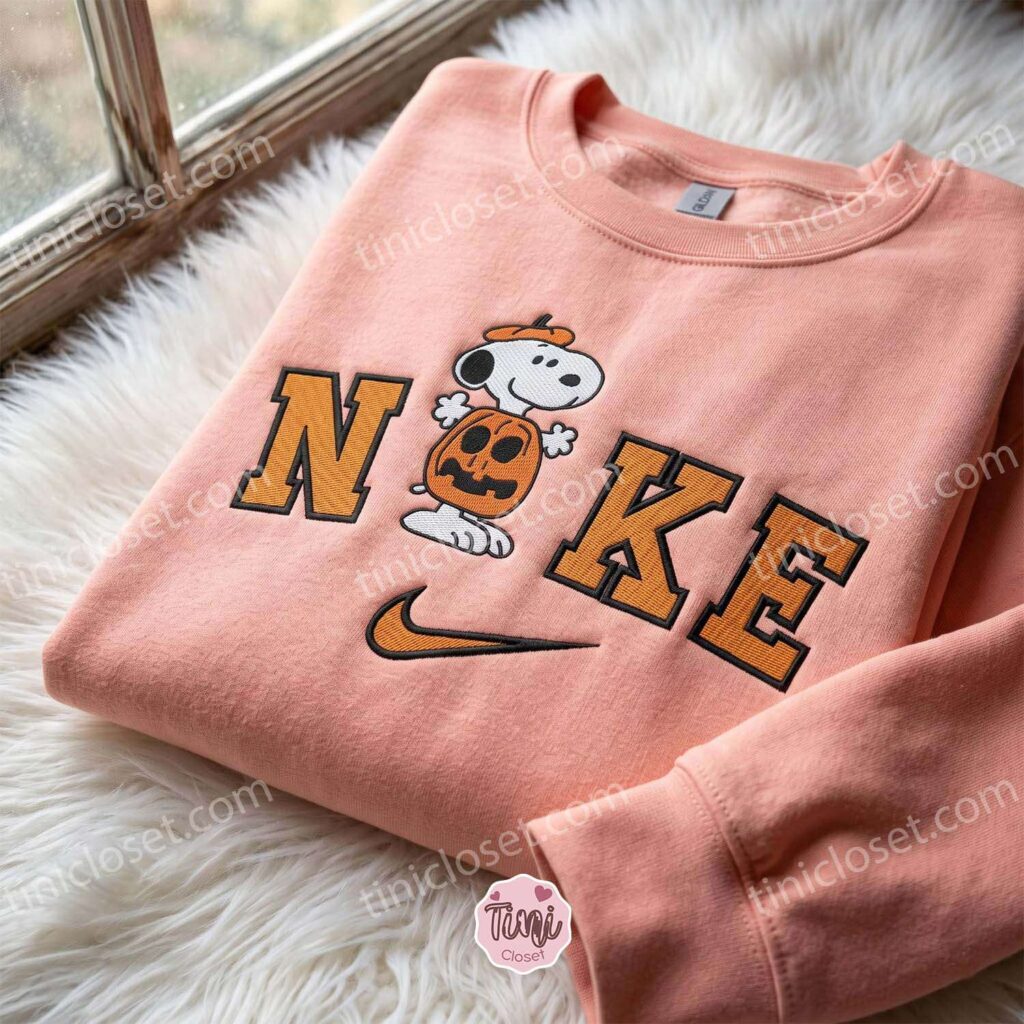 Snoopy Pumpkin Embroidered Shirt, Best Gifts for Halloween Lovers, Cozy Gifts For Girlfriend, Just Because Gift For Him