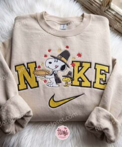 Cute Thanksgiving Snoopy and Woodstock Peanuts Embroidered Sweatshirt, Cartoon Embroidered Hoodie, Cozy Gifts For Girlfriend, Just Because Gift For Him (1)