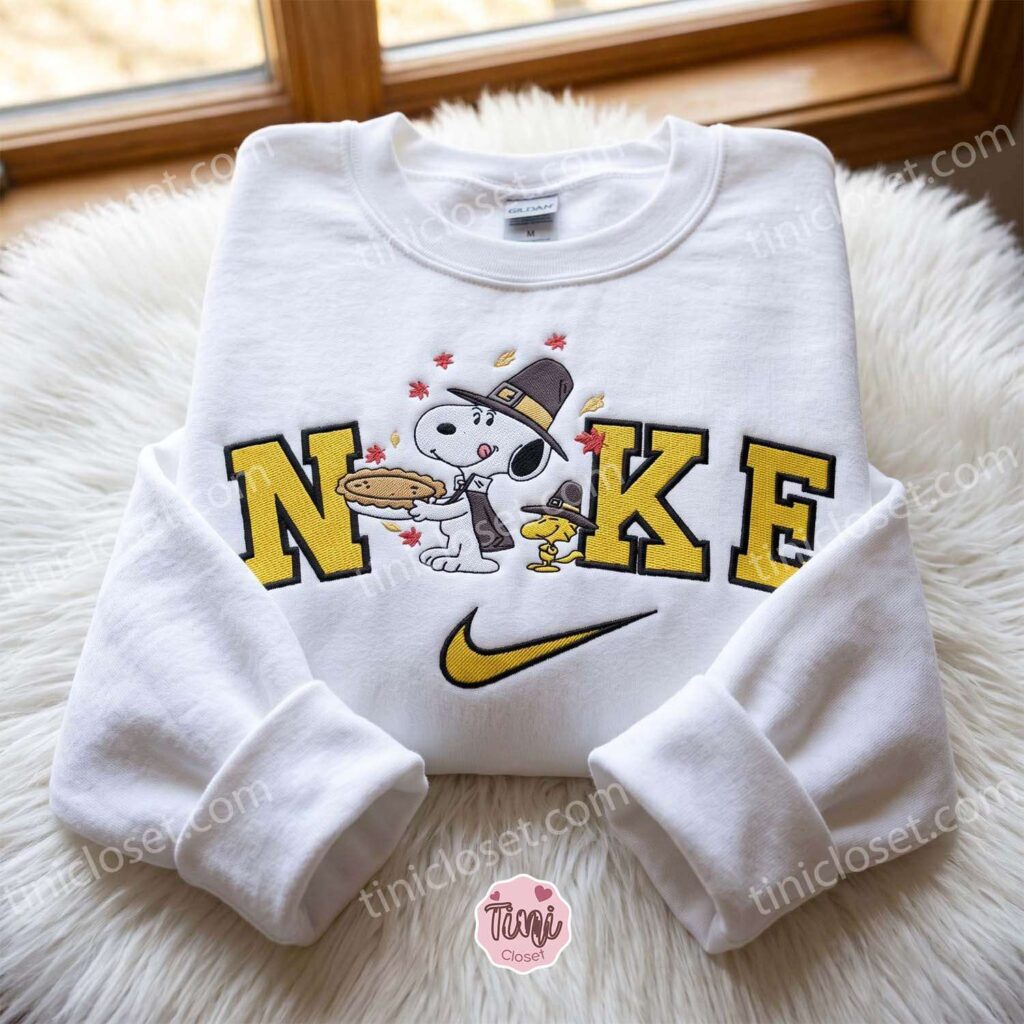 Cute Thanksgiving Snoopy and Woodstock Peanuts Embroidered Sweatshirt, Cartoon Embroidered Hoodie, Cozy Gifts For Girlfriend, Just Because Gift For Him