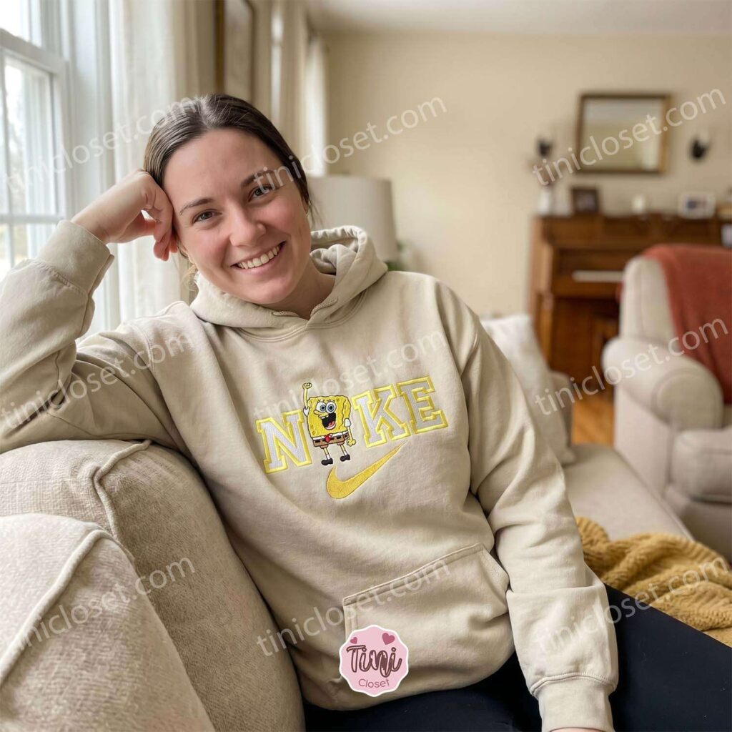 Funny SpongeBob Embroidered Sweatshirt, SpongeBob SquarePants Cartoon Character Tee, Galentine Gift Ideas
