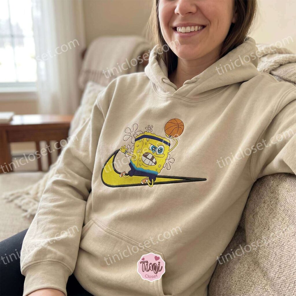 SpongeBob Basketball Embroidered Sweatshirt, Funny Cartoon Hoops T-shirt, Boyfriend Hoodie Gift