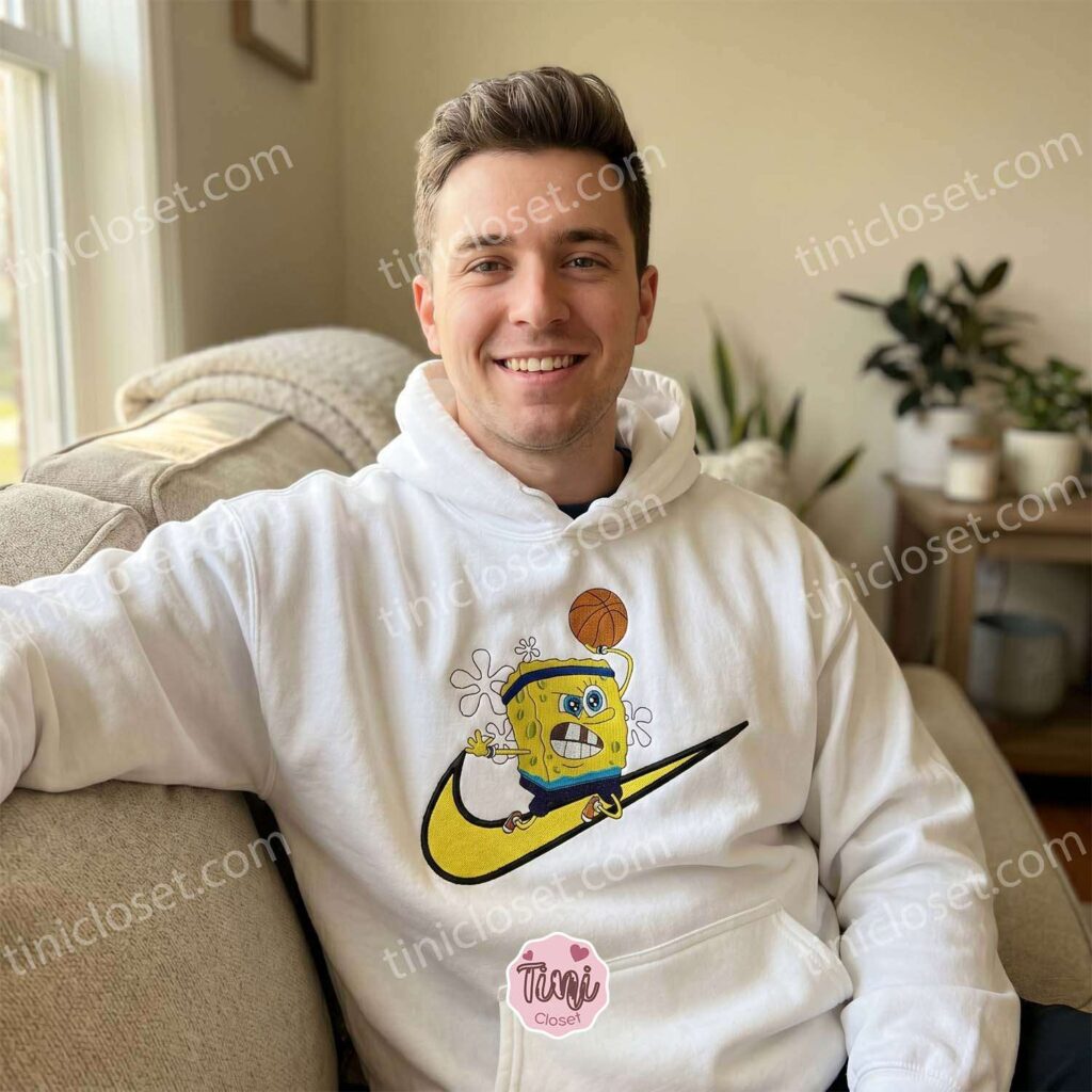 SpongeBob Basketball Embroidered Sweatshirt, Funny Cartoon Hoops T-shirt, Boyfriend Hoodie Gift