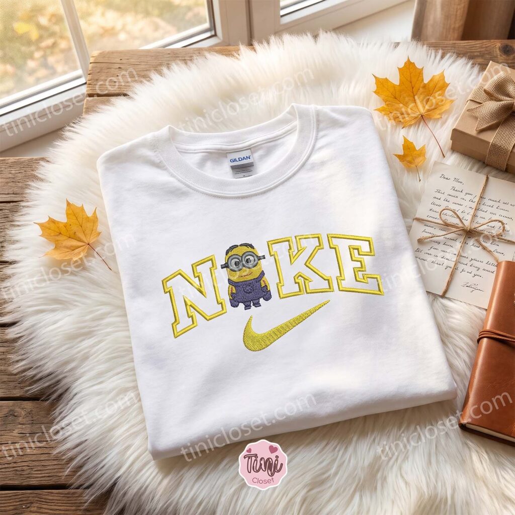Dave Minions Embroidered T-shirt, Movie Characters Embroidered Shirt, Sending A Hug Gift