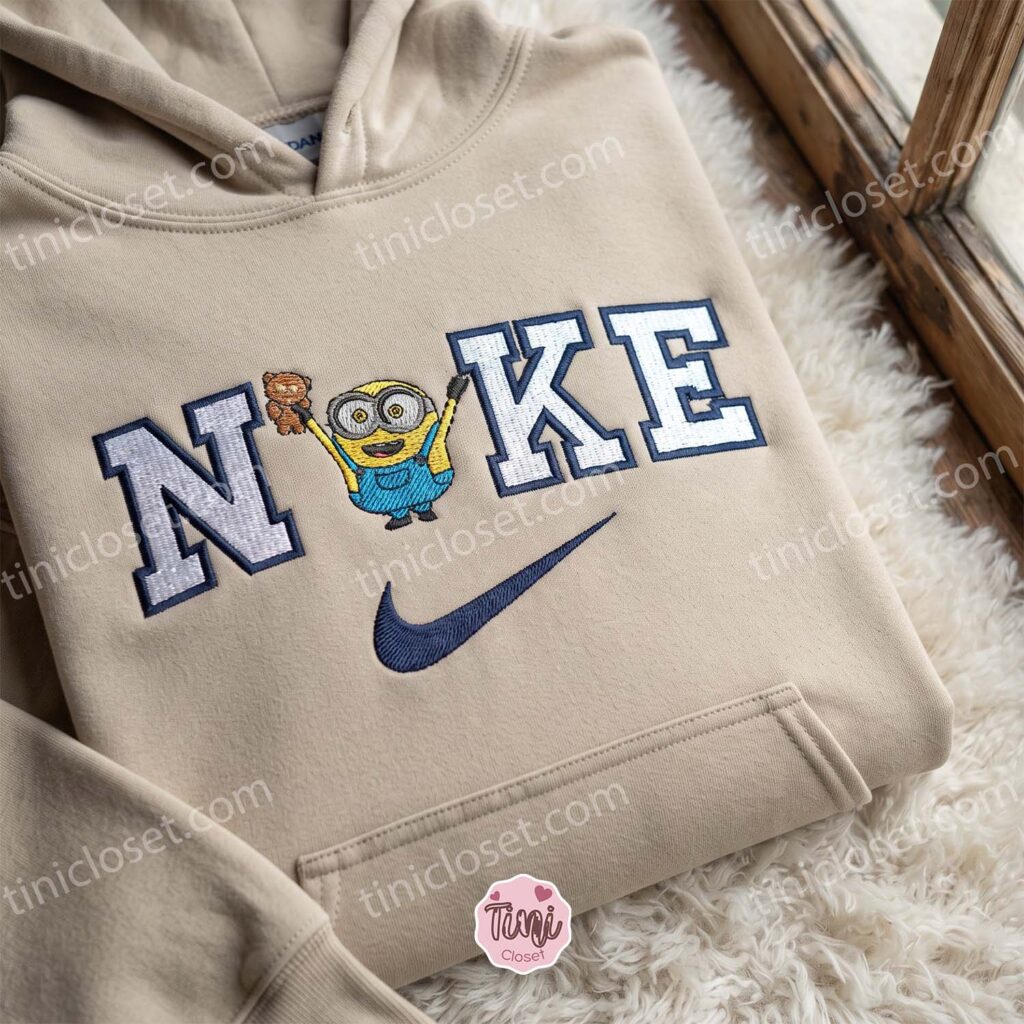 Minion Bob and Tim Bear Embroidered T-shirt, Movie Characters Embroidered Shirt, Cozy Gifts For Girlfriend
