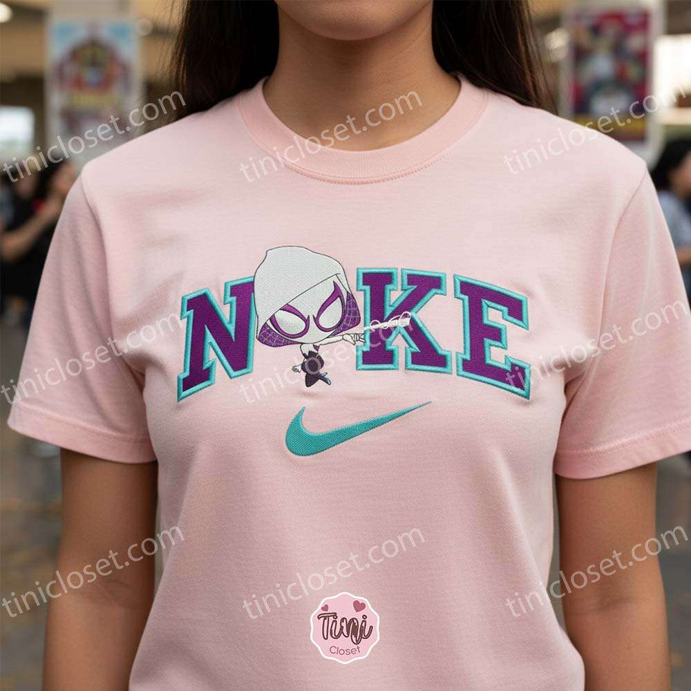 Cute Spider-Gwen Custom Embroidered Crewneck, Cute Ghost-Spider Embroidered Sweatshirt For Her, Comic Fan Gift Cute Spider-Gwen Custom Embroidered Crewneck, Cute Ghost-Spider Embroidered Sweatshirt For Her, Comic Fan Gift