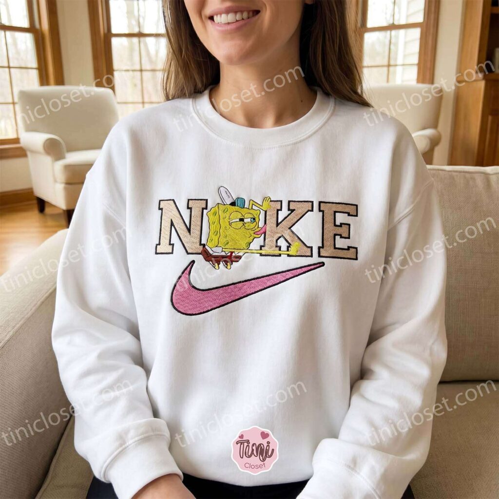 Funny SpongeBob Cartoon Embroidered Sweatshirt, Nostalgic 90s Meme T-shirt, Y2K Streetwear Hoodie, Just Because Gift For Him