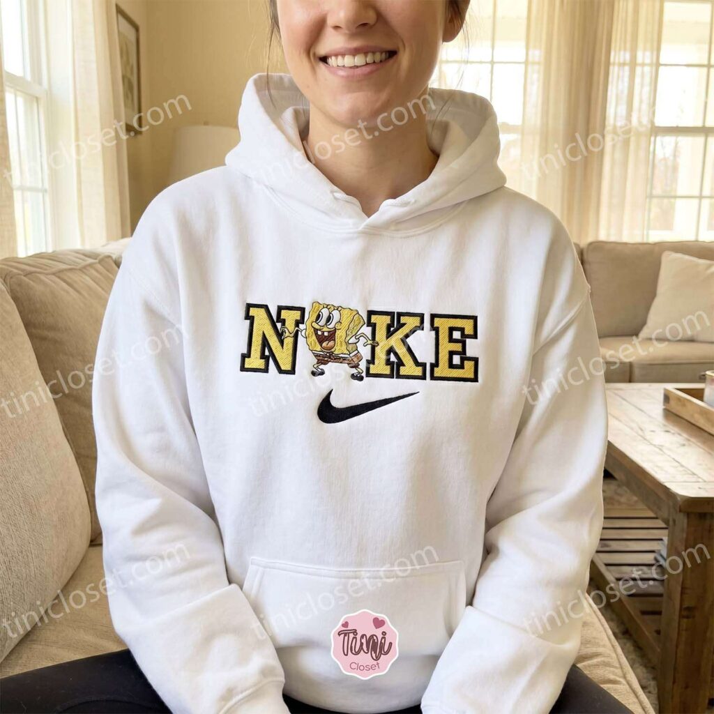 SpongeBob Embroidered Sweatshirt, Funny Nostalgic Cartoon T-shirt, Boyfriend Hoodie Gift SpongeBob Embroidered Sweatshirt, Funny Nostalgic Cartoon T-shirt, Boyfriend Hoodie Gift