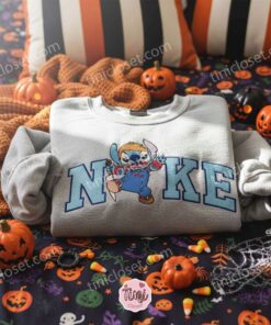 Stitch Cosplay Chucky Wanna Play Embroidered Halloween Hoodie, Child's Play Experiment 626 Sweatshirt, Spooky Horror Movie Apparel, Gift for Him Her (2)
