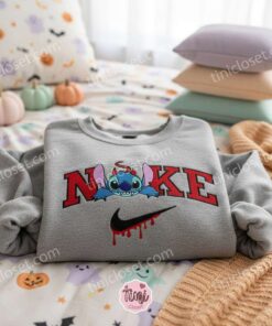 Stitch Devil Drip Swoosh Halloween Embroidered Hoodie, Devilish Experiment 626 Sweatshirt, Spooky Streetwear Crewneck, Gift for Him Her 2 Stitch Devil Drip Swoosh Halloween Embroidered Hoodie, Devilish Experiment 626 Sweatshirt, Spooky Streetwear Crewneck, Gift for Him Her (3)