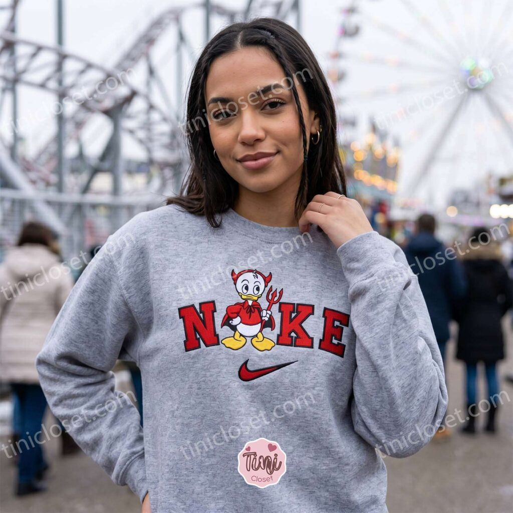 Huey Duck Devil Halloween Embroidered Sweatshirt, Walt Disney Characters Embroidered Shirt, Best Halloween Gift Ideas Huey Duck Devil Halloween Embroidered Sweatshirt, Walt Disney Characters Embroidered Shirt, Best Halloween Gift Ideas