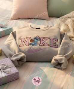 Stitch Coconut Drink Embroidered Crewneck, Custom Experiment 626 Hawaii Style Hoodie, Minimalist Ohana Shirt, Tropical Disney Vacation Gift (2)