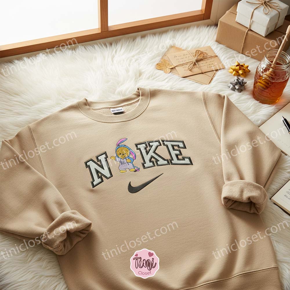 Pooh x Eeyore Embroidered Crewneck, Disney Characters Embroidered Sweater, Cartoon Embroidered Tee Pooh x Eeyore Embroidered Crewneck, Disney Characters Embroidered Sweater, Cartoon Embroidered Tee