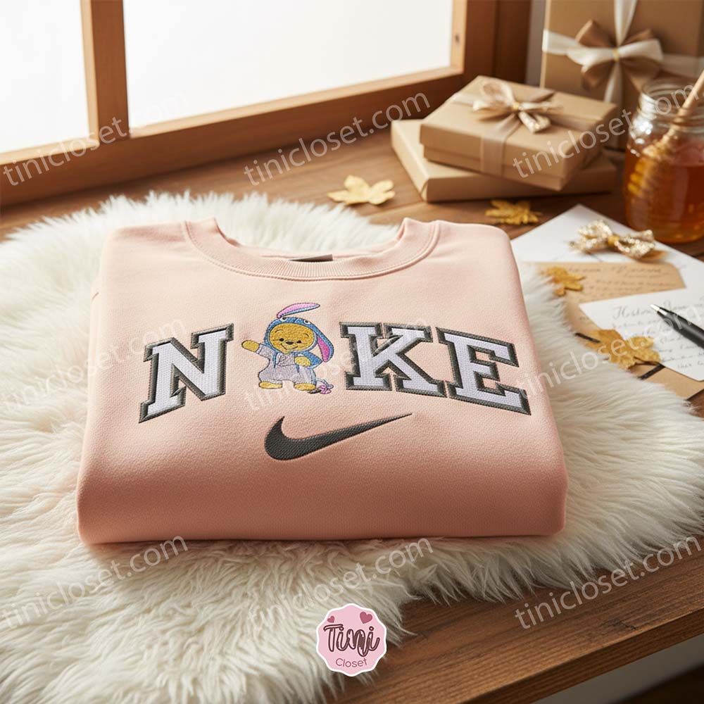 Pooh x Eeyore Embroidered Crewneck, Disney Characters Embroidered Sweater, Cartoon Embroidered Tee Pooh x Eeyore Embroidered Crewneck, Disney Characters Embroidered Sweater, Cartoon Embroidered Tee