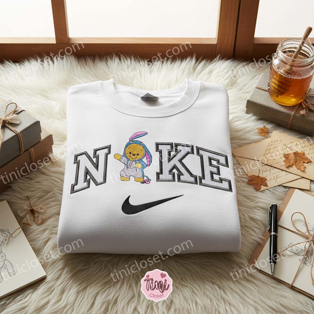 Pooh x Eeyore Embroidered Crewneck, Disney Characters Embroidered Sweater, Cartoon Embroidered Tee Pooh x Eeyore Embroidered Crewneck, Disney Characters Embroidered Sweater, Cartoon Embroidered Tee