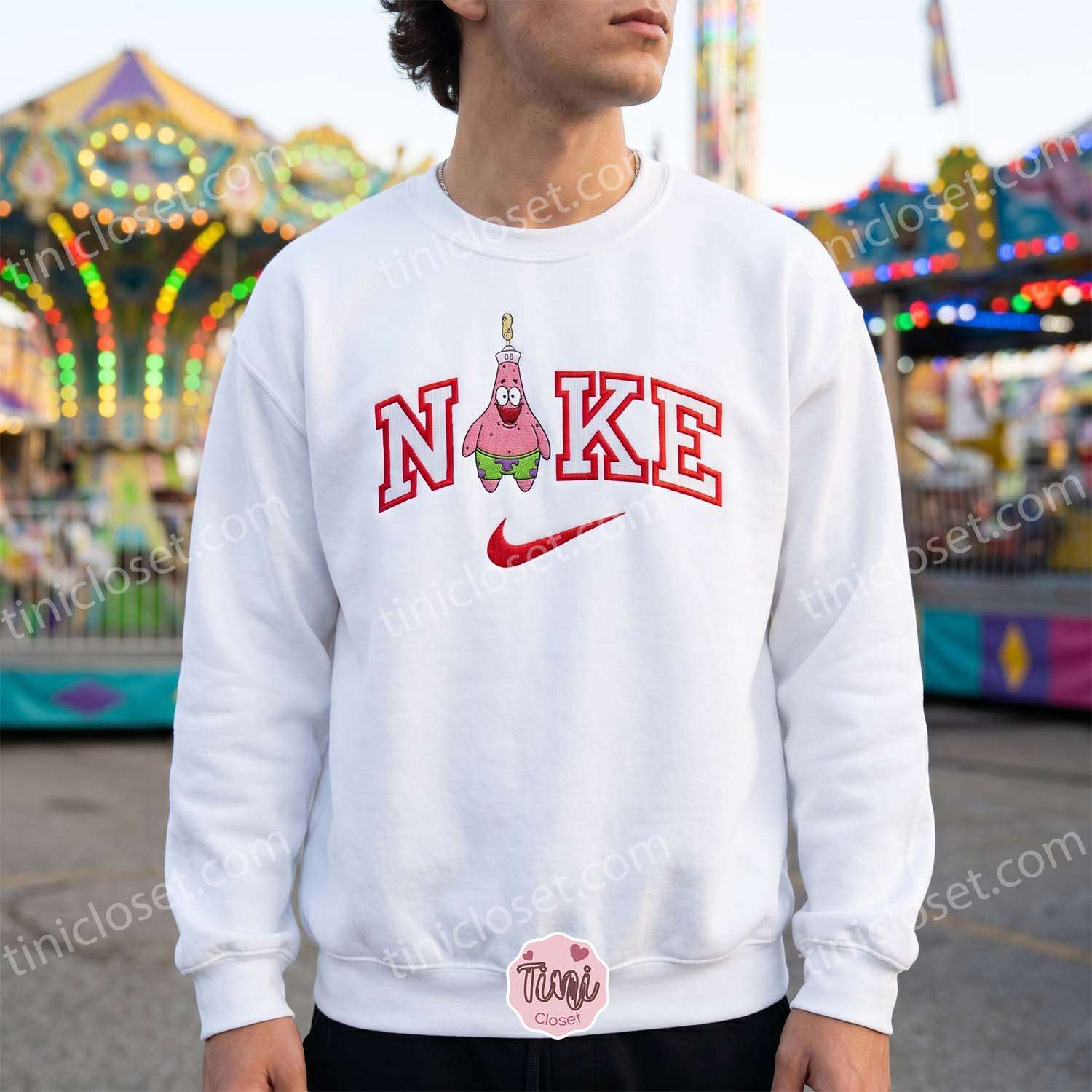Funny Patrick Star Embroidered Sweatshirt, SpongeBob SquarePants Cartoon Embroidered T-shirt, Sending A Hug Gift Funny Patrick Star Embroidered Sweatshirt, SpongeBob SquarePants Cartoon Embroidered T-shirt, Sending A Hug Gift