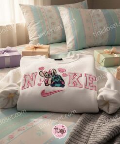 Valentine Stitch and Angel Matching Embroidered Hoodies, Custom Disney Sweatshirt, Ohana Means Family Crewneck, Gift for Him Her (1)