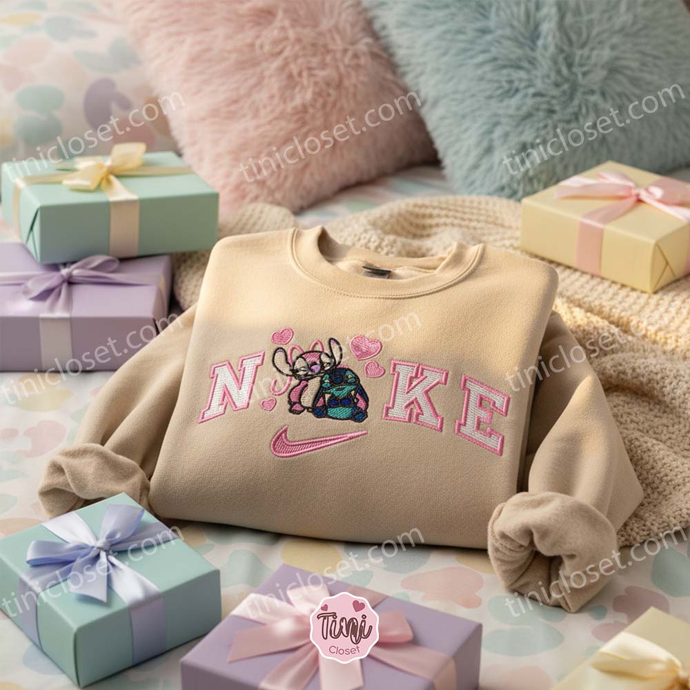 Valentine Stitch and Angel Matching Embroidered Hoodies, Custom Disney Sweatshirt, Ohana Means Family Crewneck, Gift for Him Her Valentine Stitch and Angel Matching Embroidered Hoodies, Custom Disney Sweatshirt, Ohana Means Family Crewneck, Gift for Him Her