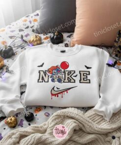 Stitch Cosplay Pennywise Halloween Embroidered Hoodie, Halloween Cosplay Scary Clown Sweatshirt, Spooky Disney Horror Apparel, Gift for Him Her (3)