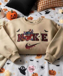 Stitch Red Devil Trick or Treat Cosplay Embroidered Hoodie, Little Devil Halloween Sweatshirt, Spooky Candy Hunter Apparel, Gift for Family