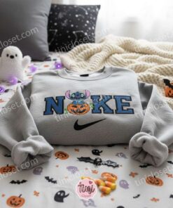 Stitch with Jack O' Lantern Halloween Embroidered Hoodie, Spooky Pumpkin Patch Sweatshirt, Disney Holiday Apparel, Crewneck Gift for Him Her (3)