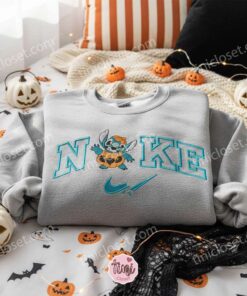 Stitch as Jack O' Lantern Cosplay Embroidered Sweatshirt, Custom Ohana Pumpkin Hoodie, Spooky Family Spirit Crewneck, Gift for Disney Lovers (1)