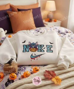 Halloween Cosplay Stitch Dracula Pumpkin Hoodie, Embroidered Jack O' Lantern Ohana Sweatshirt, Disney Vampire Holiday Crewneck, Gift for Him Her (2)