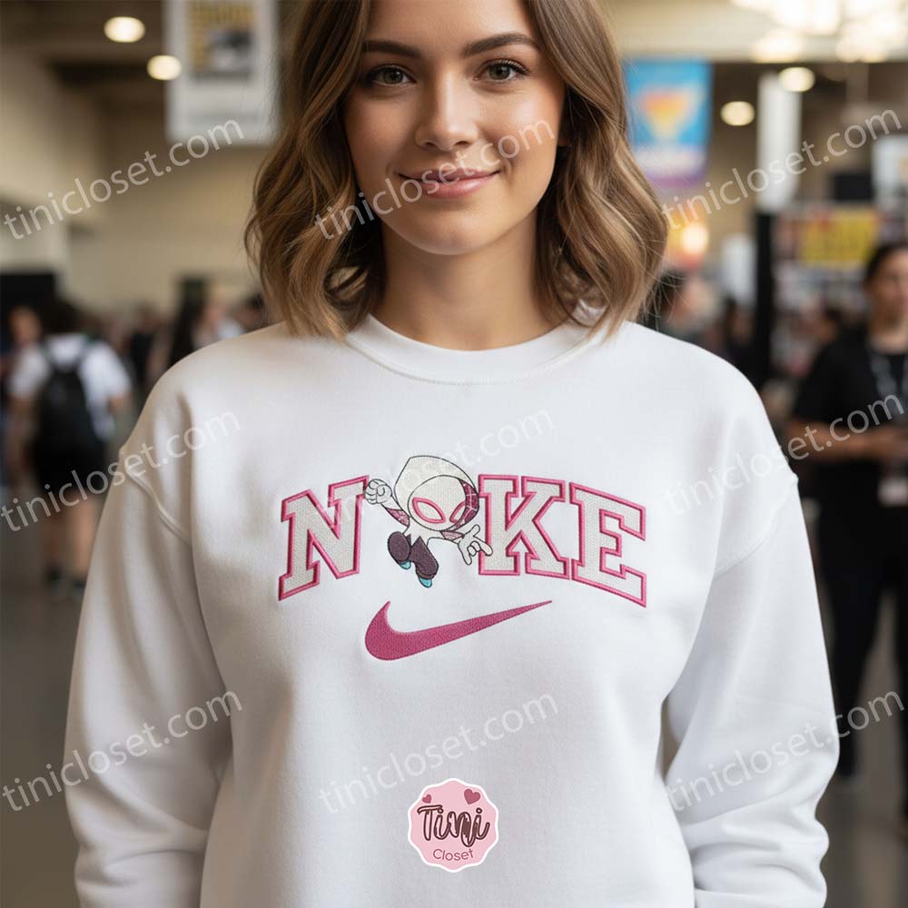 Custom Spider-Gwen Embroidered Hoodie, Pink Swoosh Ghost-Spider Sweatshirt, Custom Pink Swoosh Spider Hero T-Shirt Custom Spider-Gwen Embroidered Hoodie, Pink Swoosh Ghost-Spider Sweatshirt, Custom Pink Swoosh Spider Hero T-Shirt