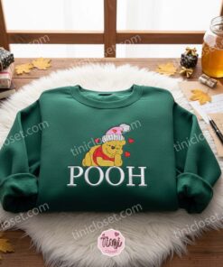 Pooh Love Hearts Embroidered Crewneck, Winnie The Pooh Disney Embroidered Sweater, Valentine Embroidered Tee