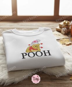 Pooh Love Hearts Embroidered Crewneck, Winnie The Pooh Disney Embroidered Sweater, Valentine Embroidered Tee (2)