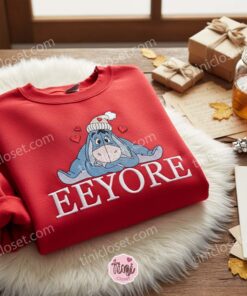 Eeyore Love Hearts Embroidered Crewneck, Winnie The Pooh Disney Embroidered Sweater, Valentine Embroidered Tee 1 Eeyore Love Hearts Embroidered Crewneck, Winnie The Pooh Disney Embroidered Sweater, Valentine Embroidered Tee (2)