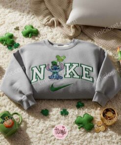 Stitch with Green St. Patrick Mickey Balloon Embroidered Sweatshirt, Custom Lucky Holiday Hoodie, St. Patrick’s Day Ohana Crewneck, Gift for Him Her
