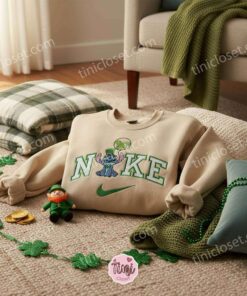 Stitch with Green St. Patrick Mickey Balloon Embroidered Sweatshirt, Custom Lucky Holiday Hoodie, St. Patrick's Day Ohana Crewneck, Gift for Him Her (2)