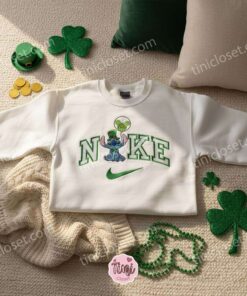 Stitch with Green St. Patrick Mickey Balloon Embroidered Sweatshirt, Custom Lucky Holiday Hoodie, St. Patrick's Day Ohana Crewneck, Gift for Him Her (3)