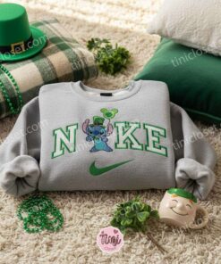 Stitch Holding Lucky Disney Balloon Embroidered Hoodie, St. Patrick's Day Experiment 626 Sweatshirt, Disney Clover Magic Apparel, Gift for Him Her (1)