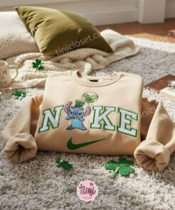 Stitch Holding Lucky Disney Balloon Embroidered Hoodie, St. Patrick's Day Experiment 626 Sweatshirt, Disney Clover Magic Apparel, Gift for Him Her (2)