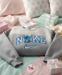 Matching Couple Stitch Boba Embroidered Hoodie, Custom Experiment 626 Drinking Tea Shirt, Minimalist Ohana Crewneck, Anniversary Gift for Disney Lovers (1)