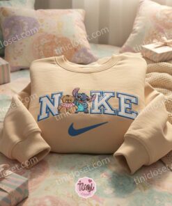 Cozy Stitch and Teddy Bear Embroidered Hoodie, Custom Sweet Experiment 626 Sweatshirt, Ohana Means Family Crewneck, Aesthetic Gift for Him Her