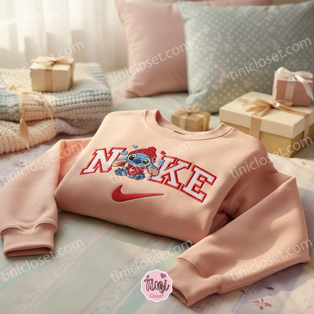 Valentine Stitch in Sweater Embroidered Hoodie, Custom Cozy Experiment 626 Sweatshirt, Ohana Means Family Crewneck, Gift for Him Her Valentine Stitch in Sweater Embroidered Hoodie, Custom Cozy Experiment 626 Sweatshirt, Ohana Means Family Crewneck, Gift for Him Her