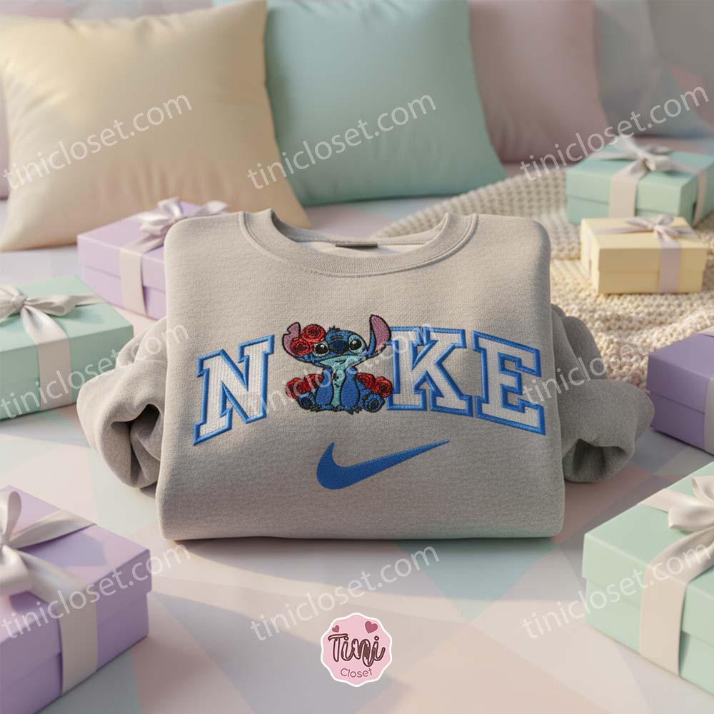 Stitch Valentine Rose Embroidered Hoodie, Custom Romantic Experiment 626 Sweatshirt, Ohana Means Family Crewneck, Gift for Him Her Stitch Valentine Rose Embroidered Hoodie, Custom Romantic Experiment 626 Sweatshirt, Ohana Means Family Crewneck, Gift for Him Her