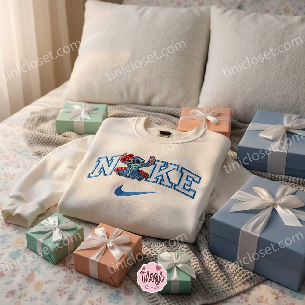 Stitch Valentine Rose Embroidered Hoodie, Custom Romantic Experiment 626 Sweatshirt, Ohana Means Family Crewneck, Gift for Him Her Stitch Valentine Rose Embroidered Hoodie, Custom Romantic Experiment 626 Sweatshirt, Ohana Means Family Crewneck, Gift for Him Her