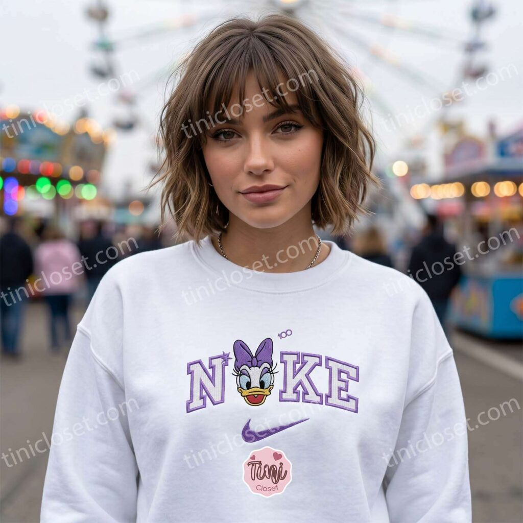 Daisy Duck 100 Years Of Wonder Embroidered Shirt, Disney Characters Embroidered Sweatshirt, Cartoon Embroidered Hoodie