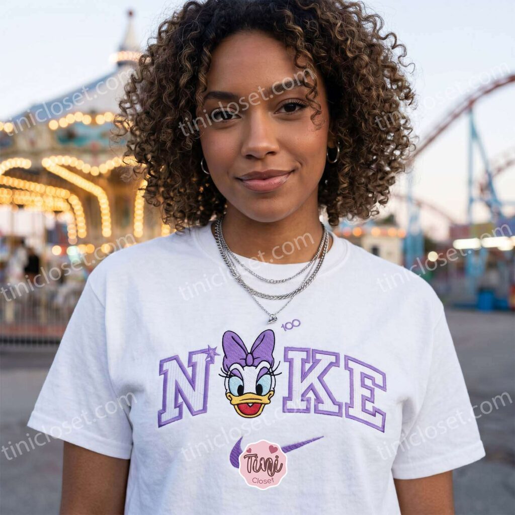 Daisy Duck 100 Years Of Wonder Embroidered Shirt, Disney Characters Embroidered Sweatshirt, Cartoon Embroidered Hoodie