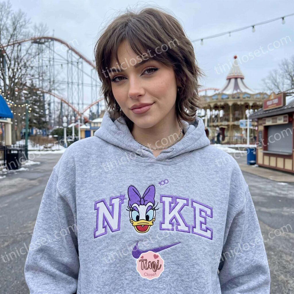 Daisy Duck 100 Years Of Wonder Embroidered Shirt, Disney Characters Embroidered Sweatshirt, Cartoon Embroidered Hoodie