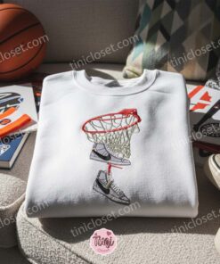 Basketball Sneakers Embroidered Shirt, NBA Sports Embroidered Hoodie, Best Gift Idea