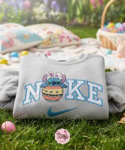 Stitch Hatching from Easter Egg Embroidered Sweatshirt, Custom Spring Stitchmas Hoodie, Surprise Bunny Ohana Holiday Shirt, Gift for Him Her (1)