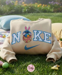 Stitch Hatching from Easter Egg with Carrot Embroidered Sweatshirt, Custom Spring Disney Hoodie, Surprise Bunny Ohana Holiday Shirt, Gift for Him Her (1)
